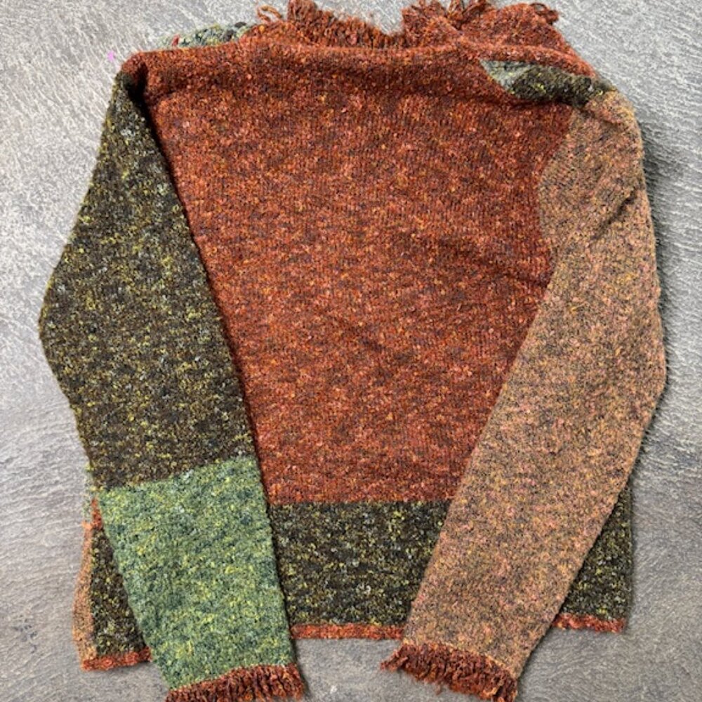 Boho Patchwork Sweater Womens Small Multicolor Fu… - image 2